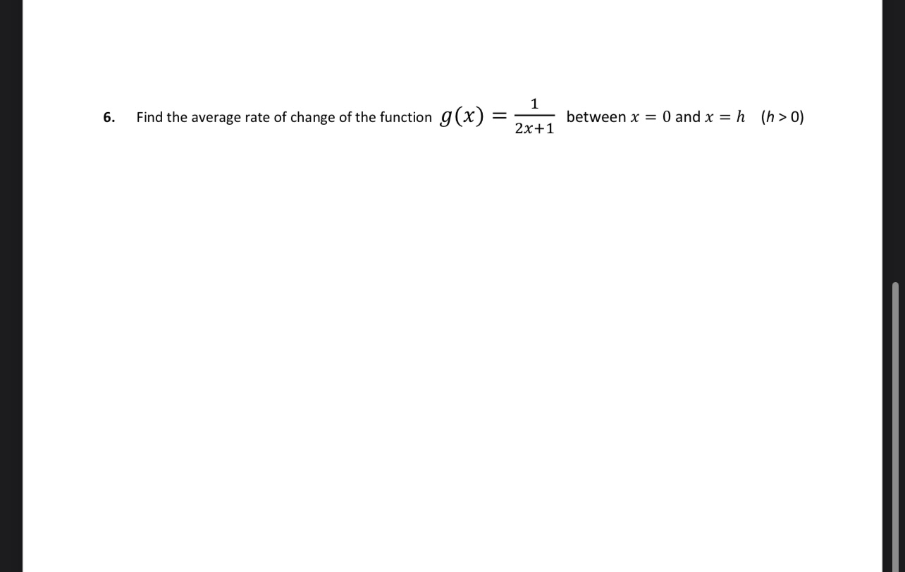 Find the average rate of change of the function g