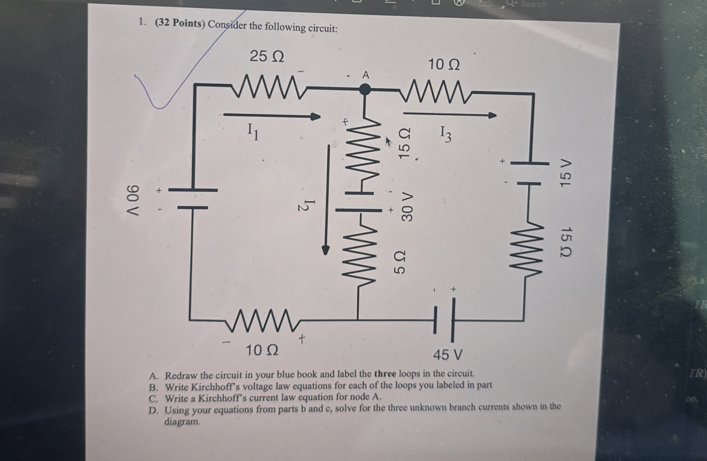 ( 3 2 Points ) Consider the following circuit: B