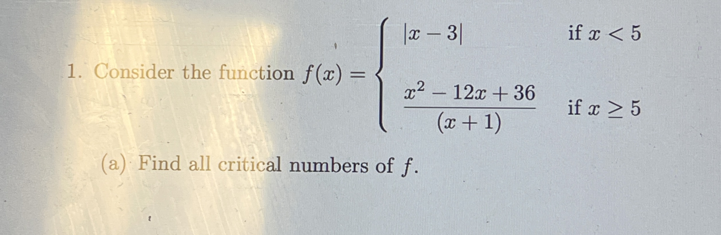 Consider the function f ( x ) = { | x - 3 | i f x
