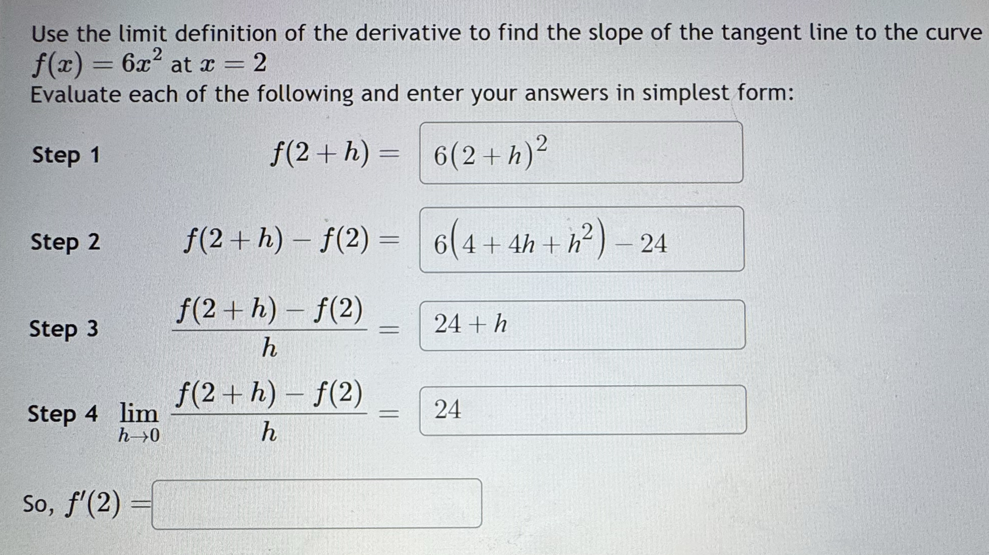 Use the limit definition of the derivative to