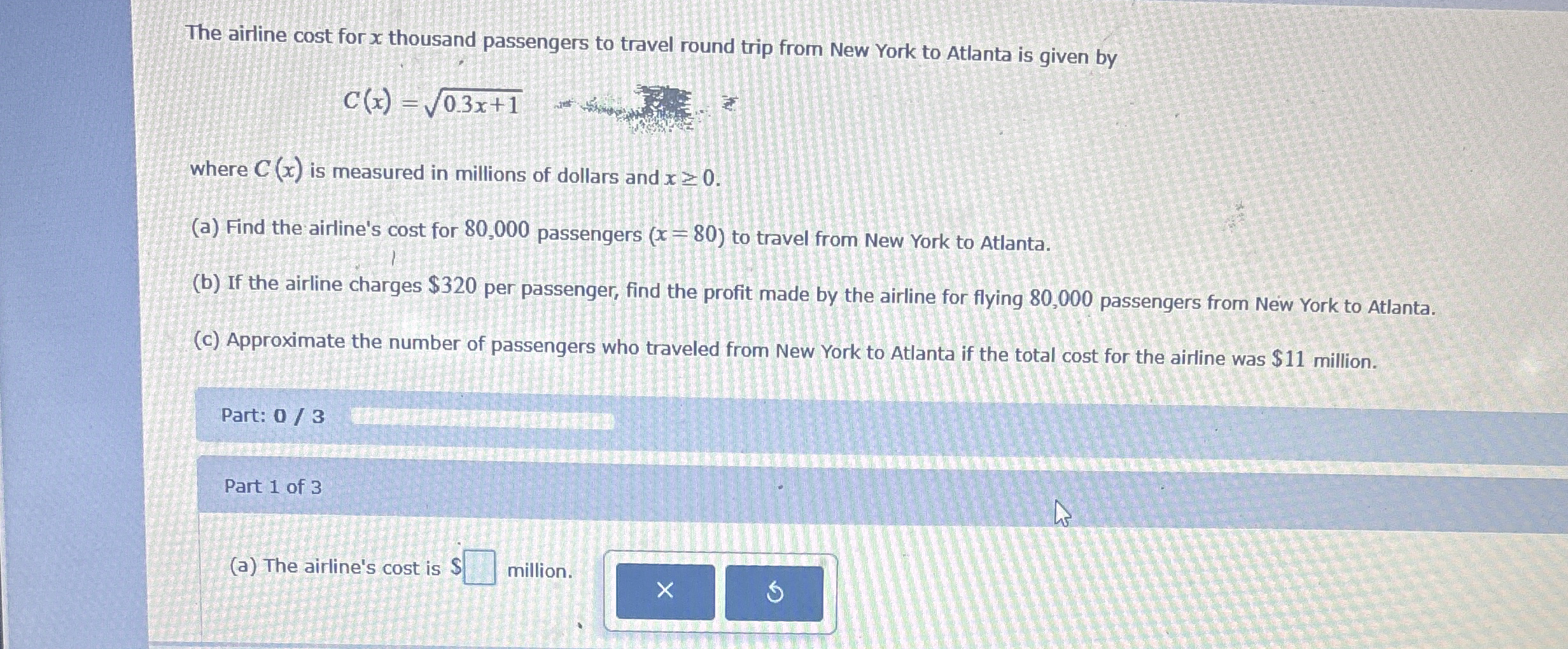 The airline cost for x thousand passengers to