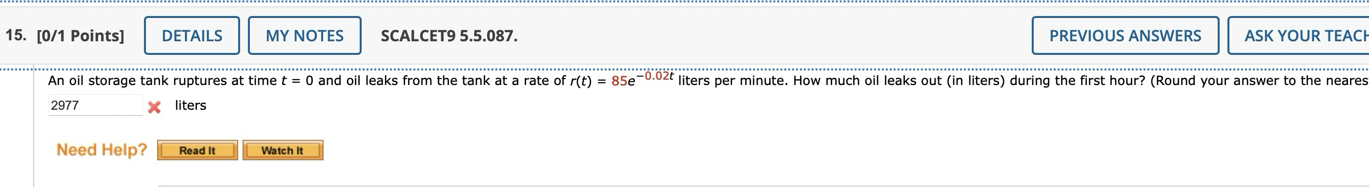 [ 0 / 1 Points ] SCALCET 9 5 . 5 . 0 8 7 . q , An
