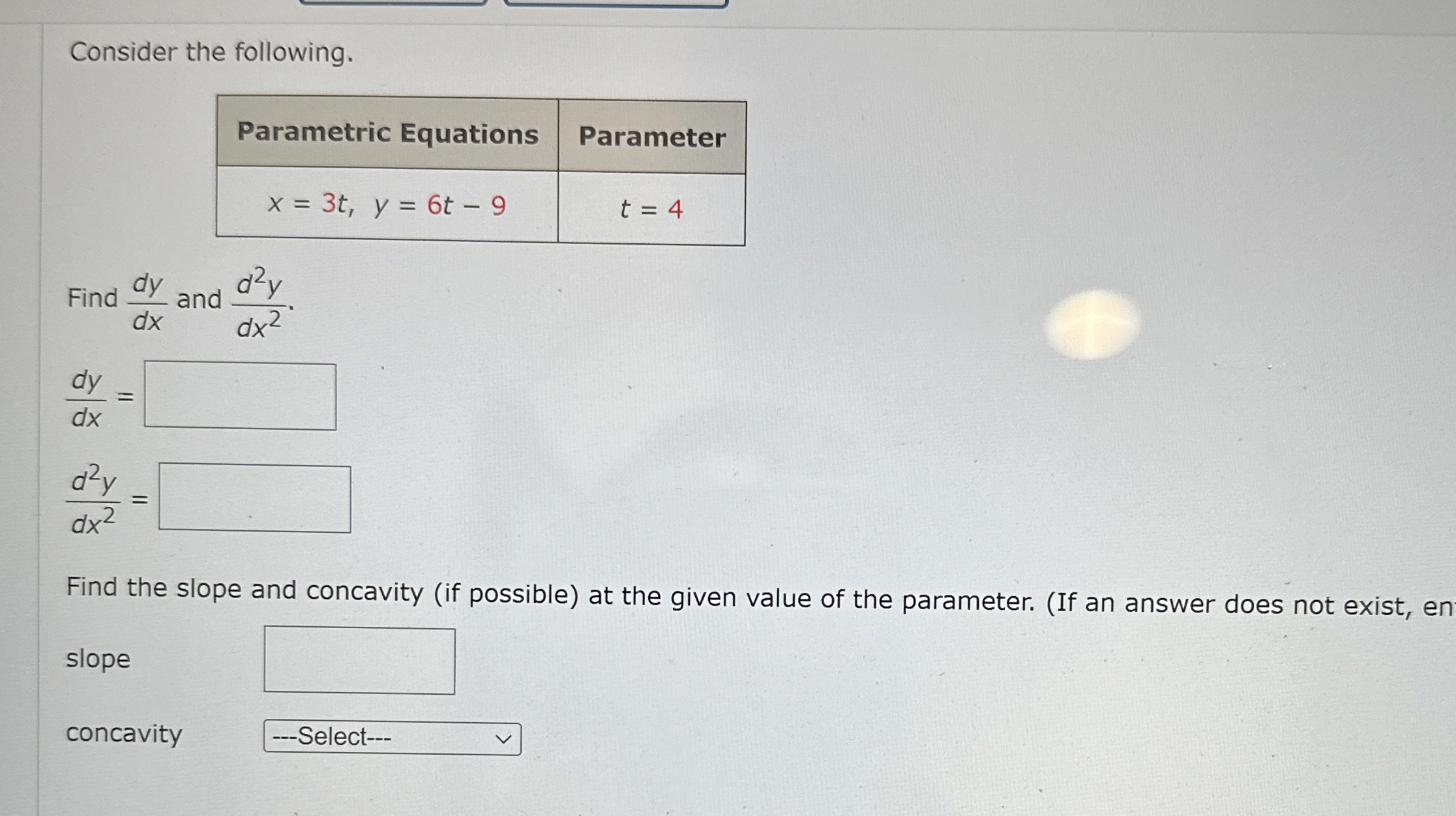 Consider the following. \ table [ [ Parametric