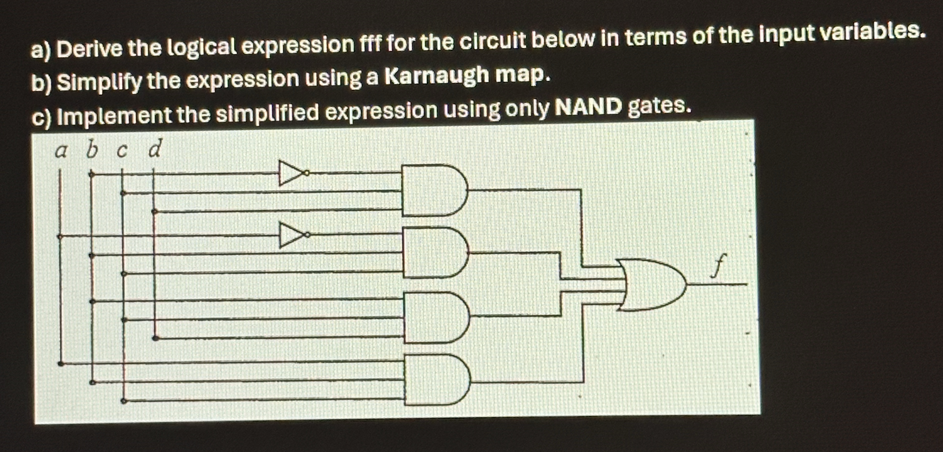 a ) Derive the logical expression fff for the