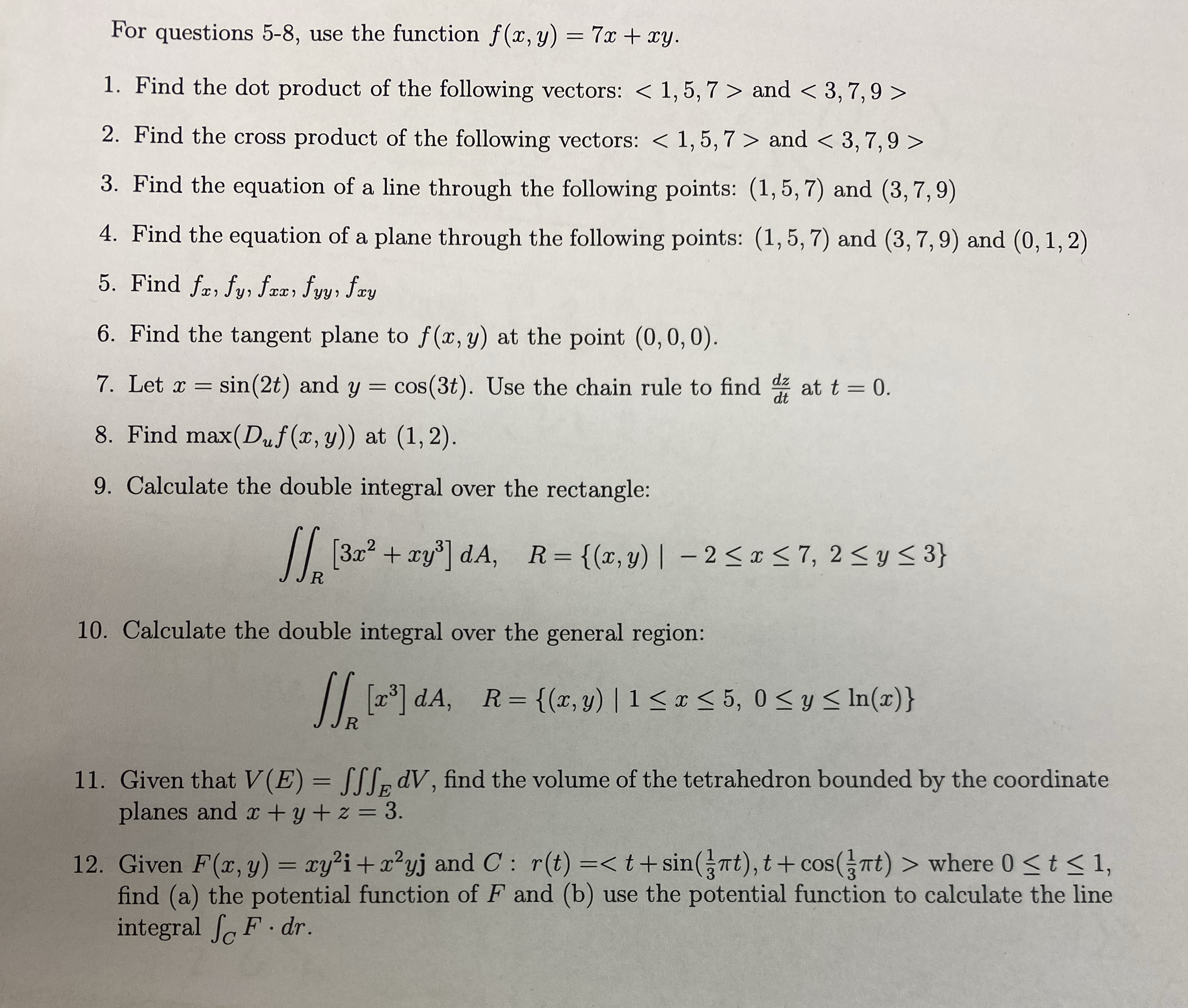 For questions 5 - 8 , use the function f ( x , y