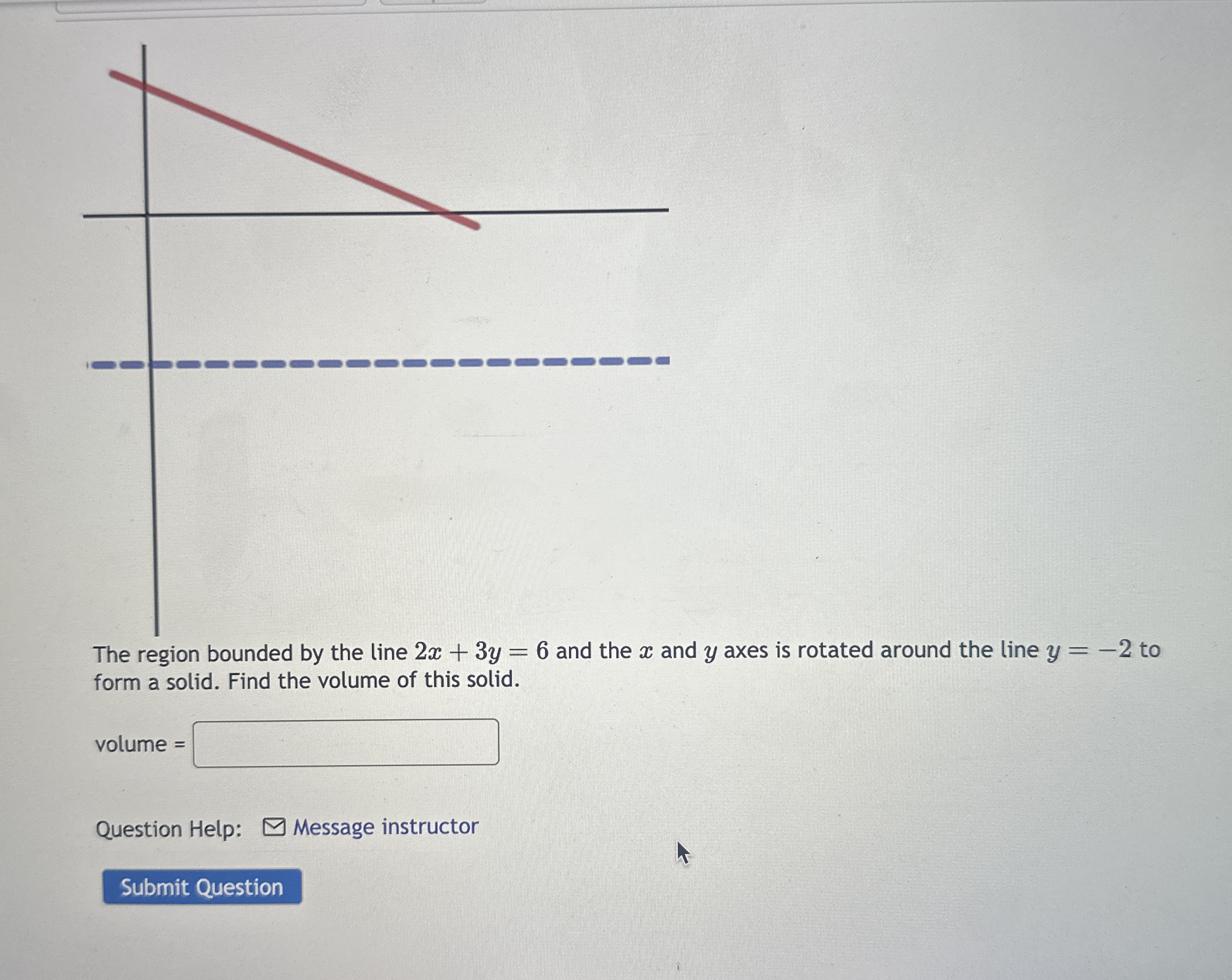 The region bounded by the line 2 x + 3 y = 6 and