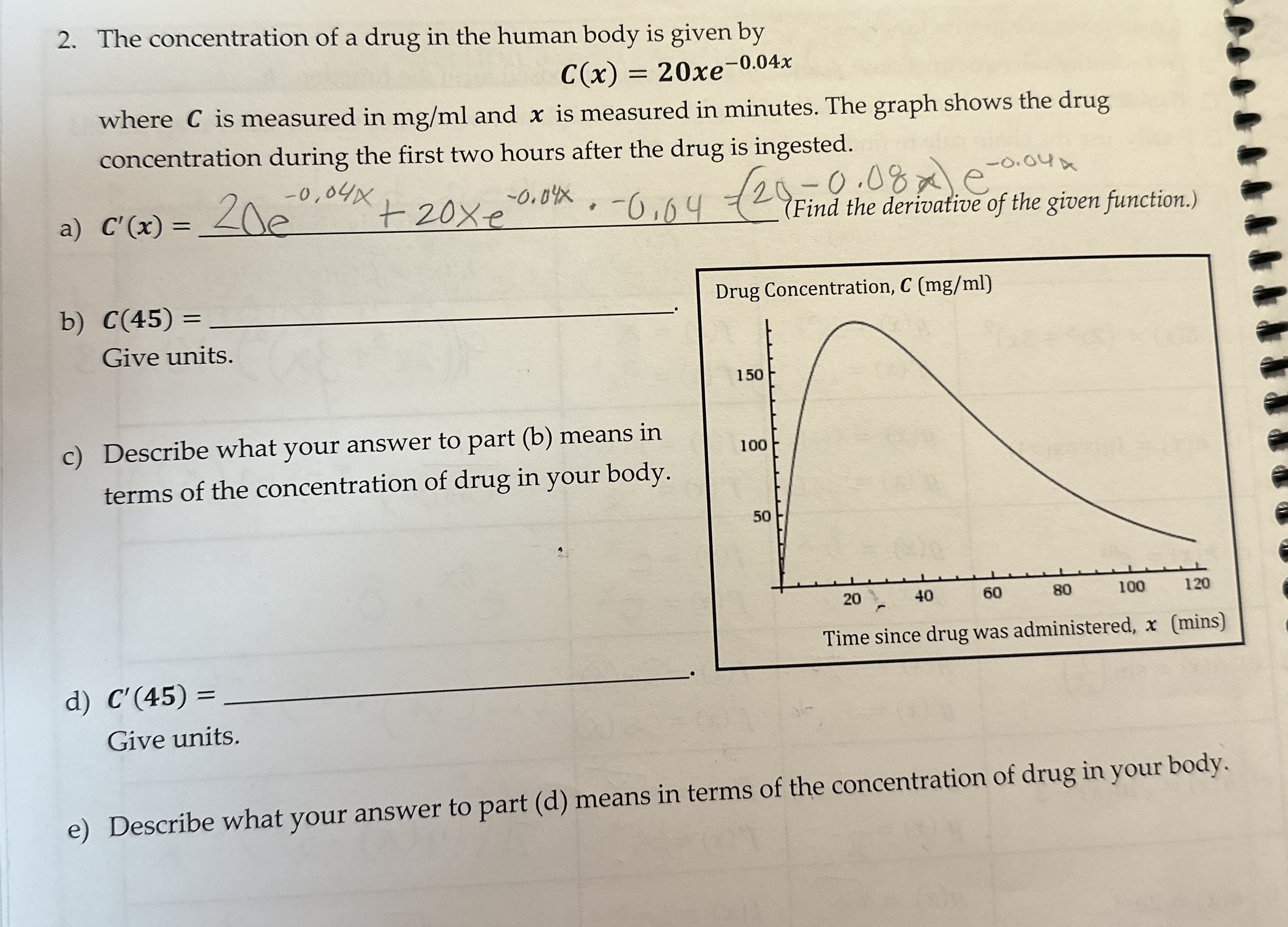 The concentration of a drug in the human body is