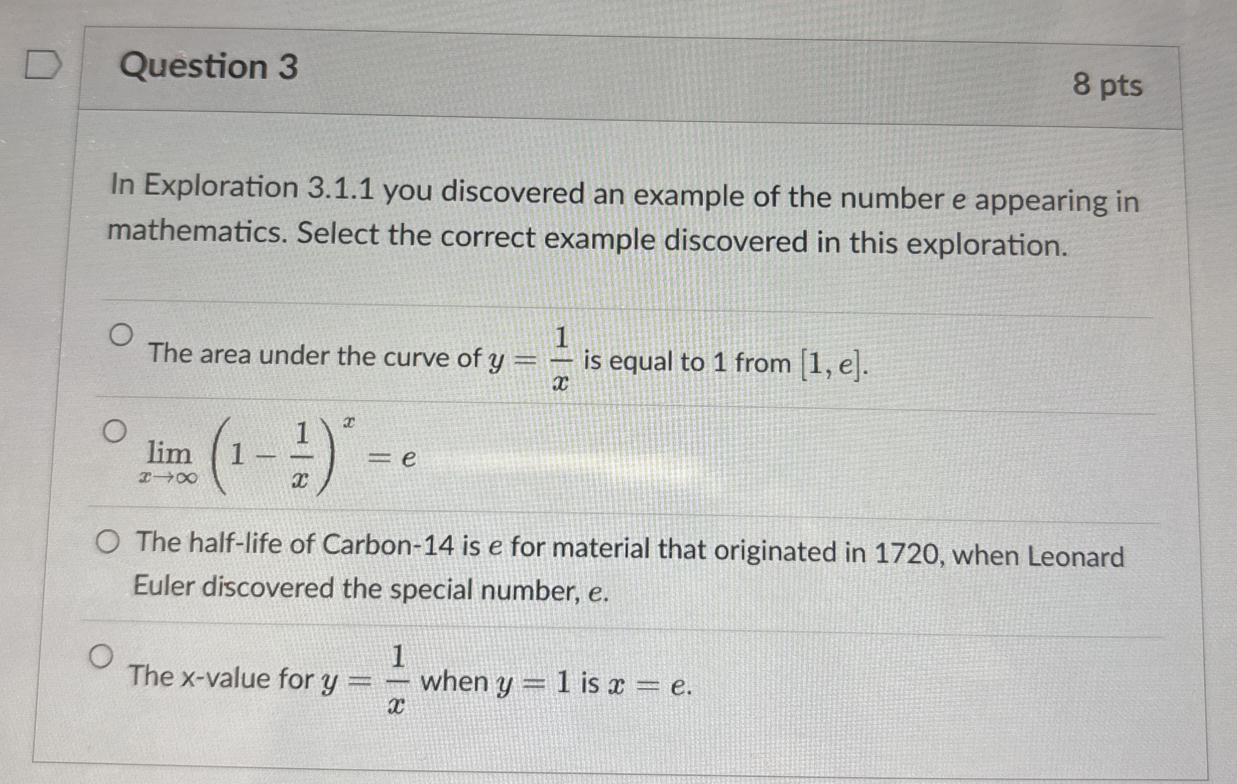 Question 3 8 pts In Exploration 3 . 1 . 1 you