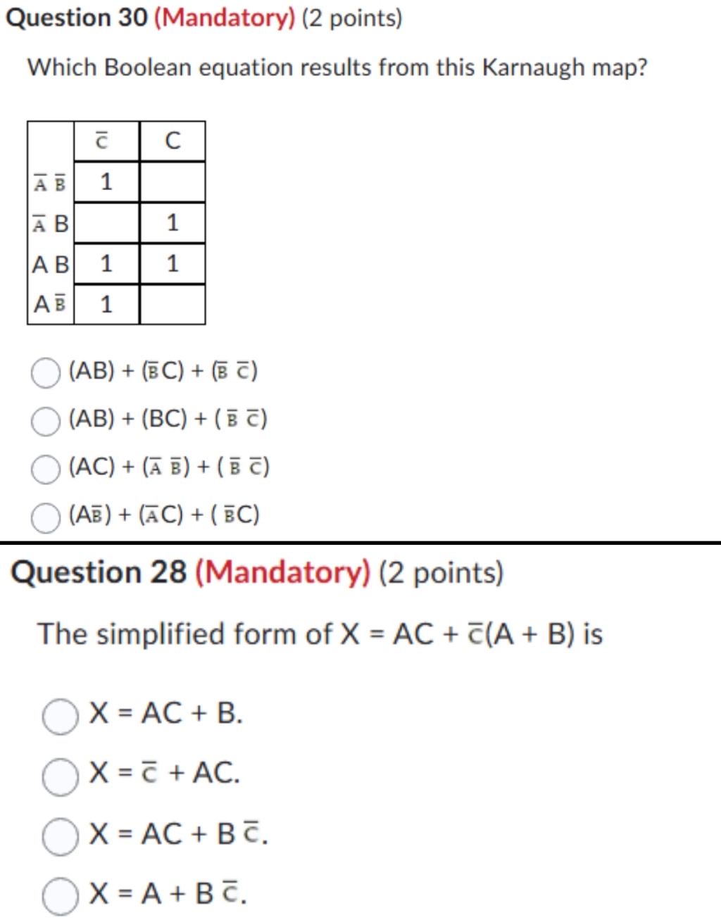 Question 3 0 ( Mandatory ) ( 2 points ) Which