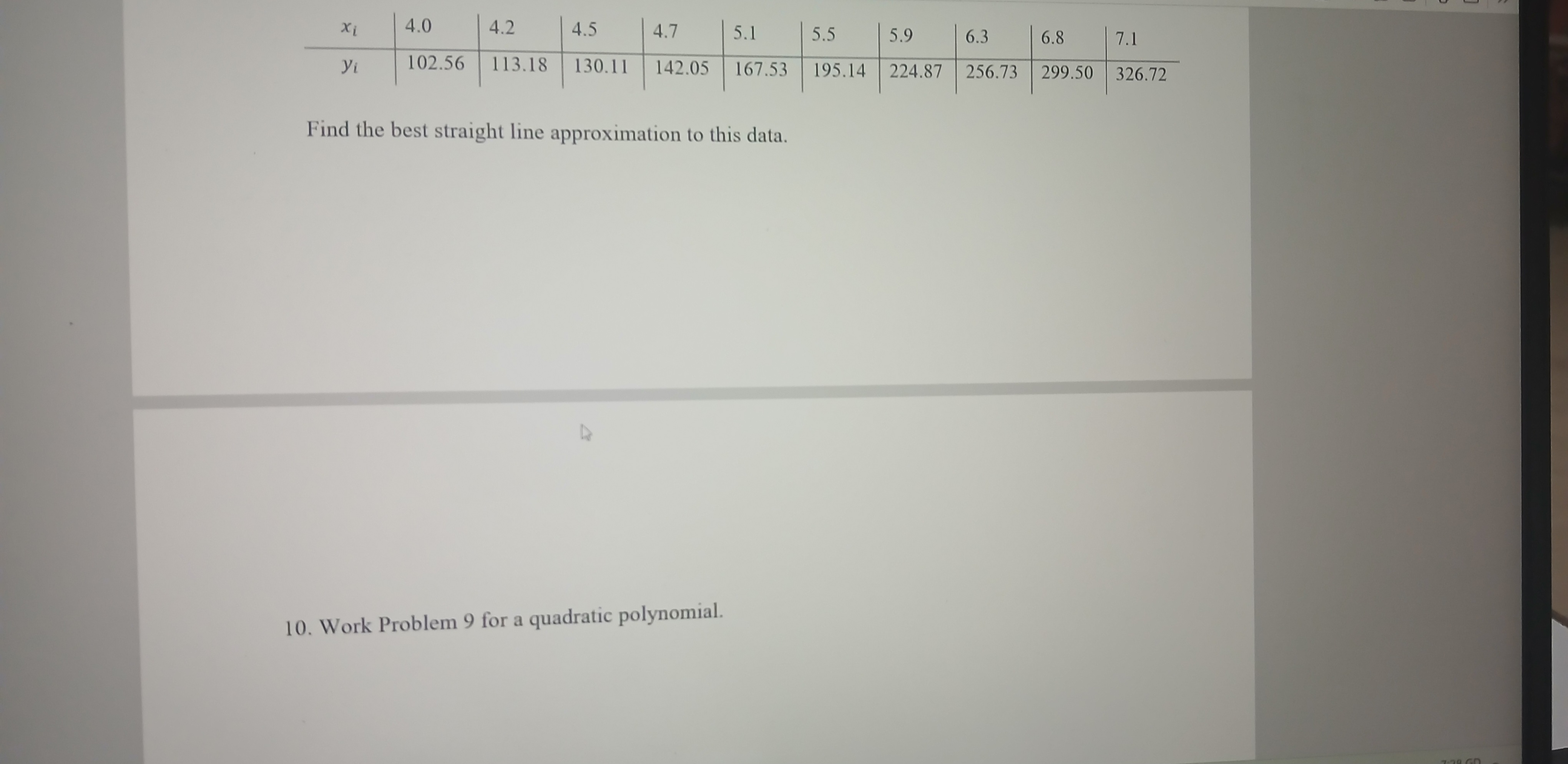 Find the best straight line approximation to this