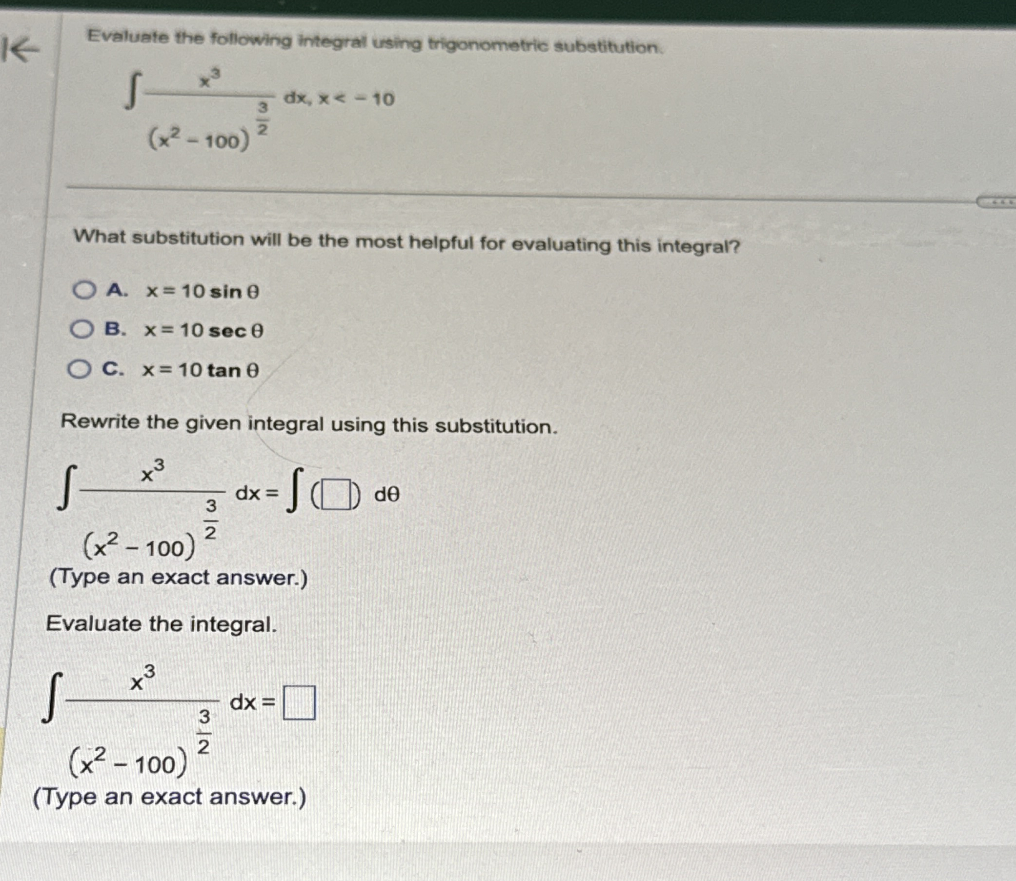 Evaluate the following integral using