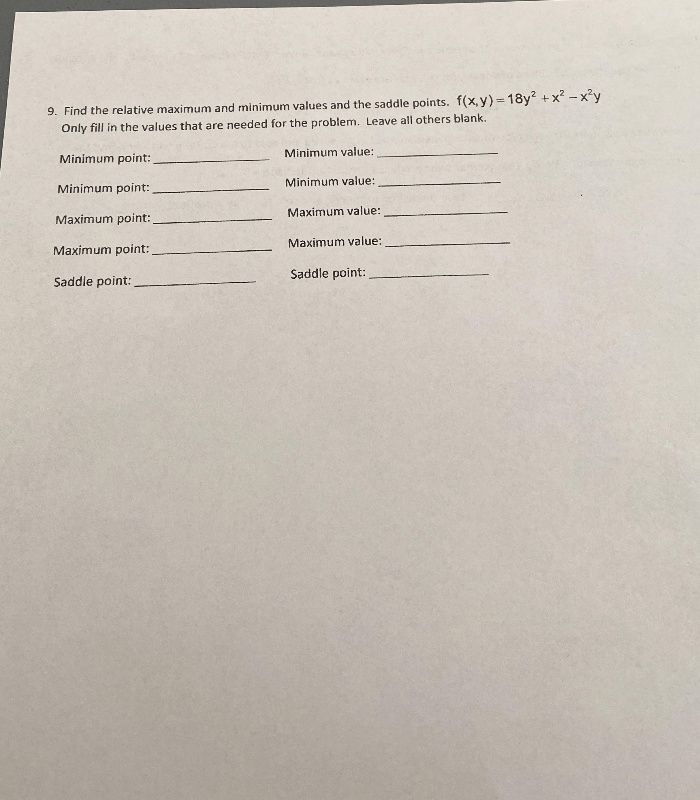 Find the relative maximum and minimum values and