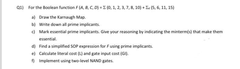 Q 1 ) For the Boolean function F ( A , B , C , D