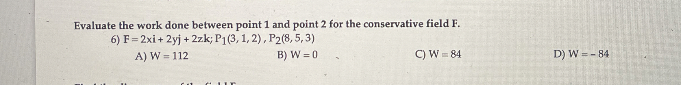 Evaluate the work done between point 1 and point