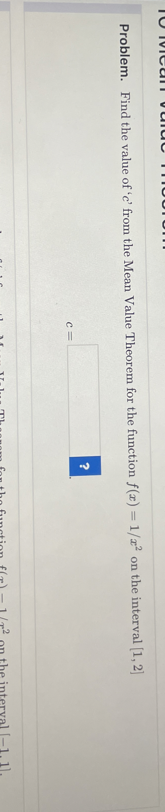 Problem. Find the value of ' c ' from the Mean