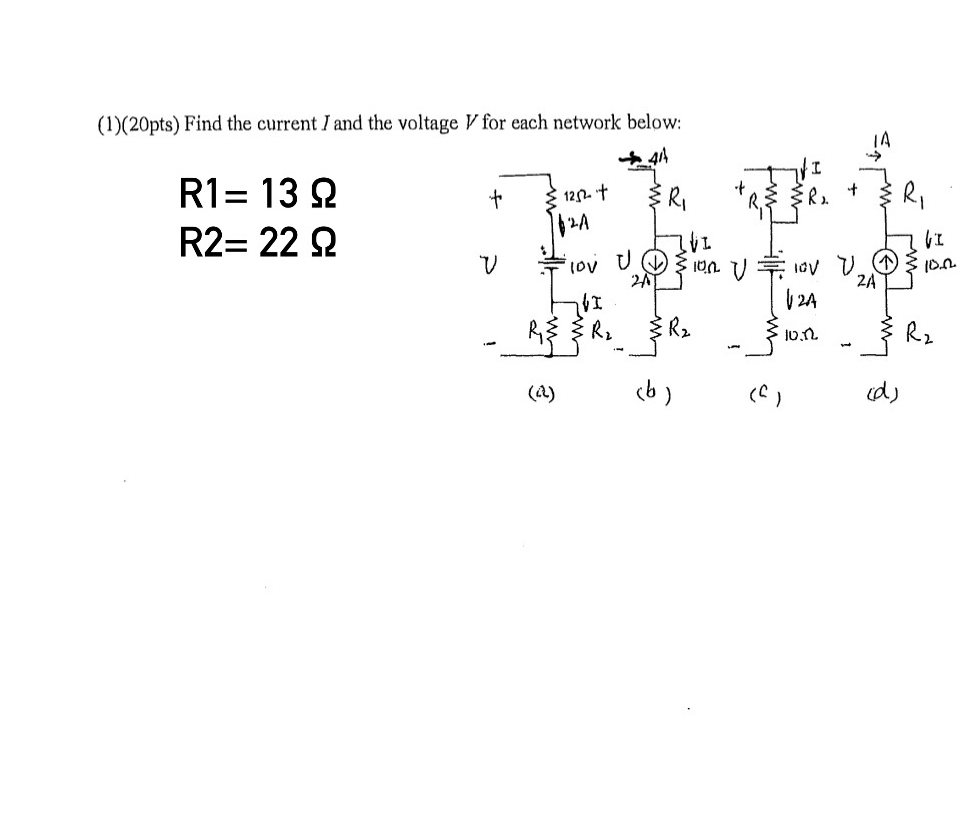 ( 1 ) ( 2 0 pts ) Find the current I and the