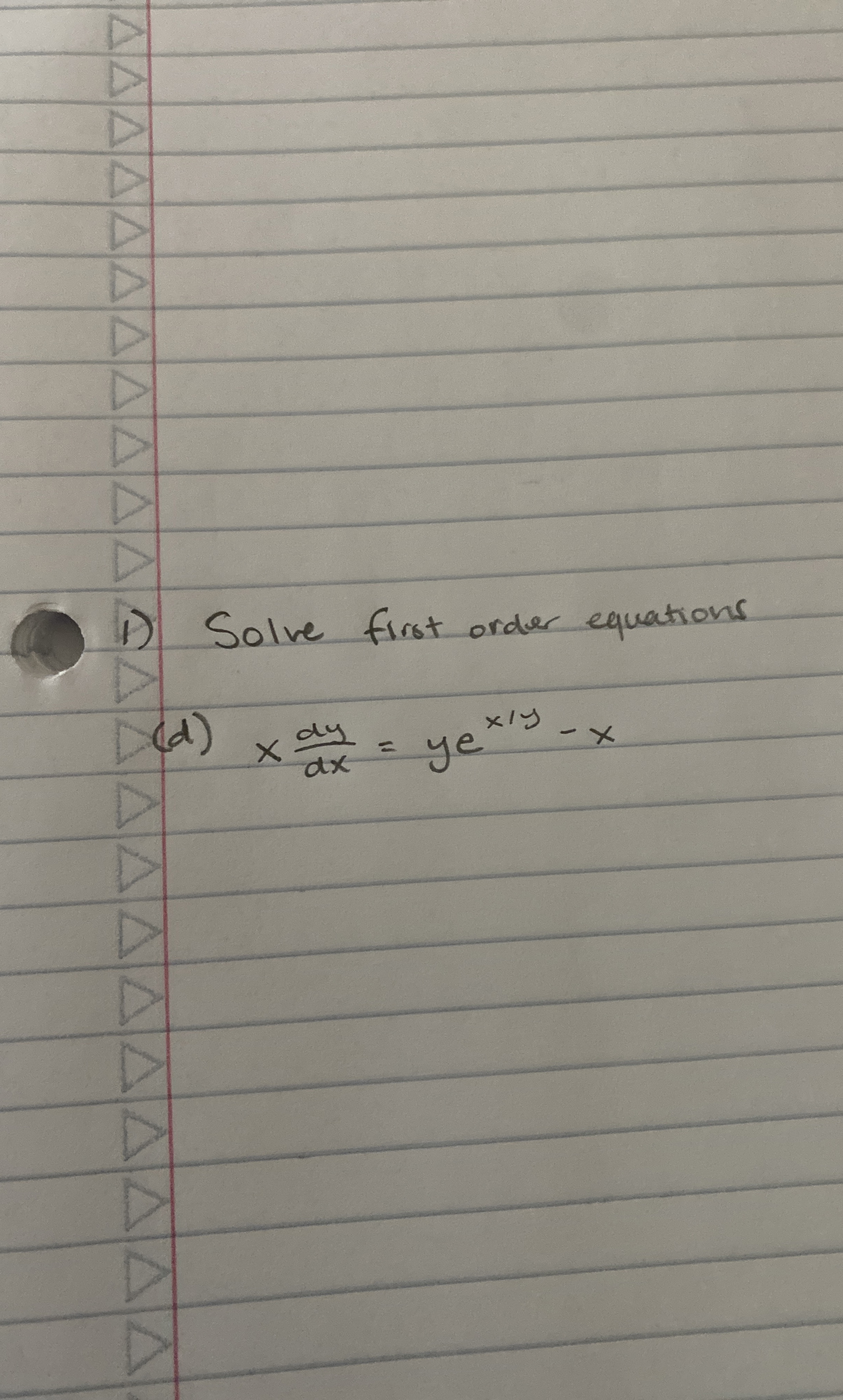 Solve first order equations ( d ) x d y d x = y e