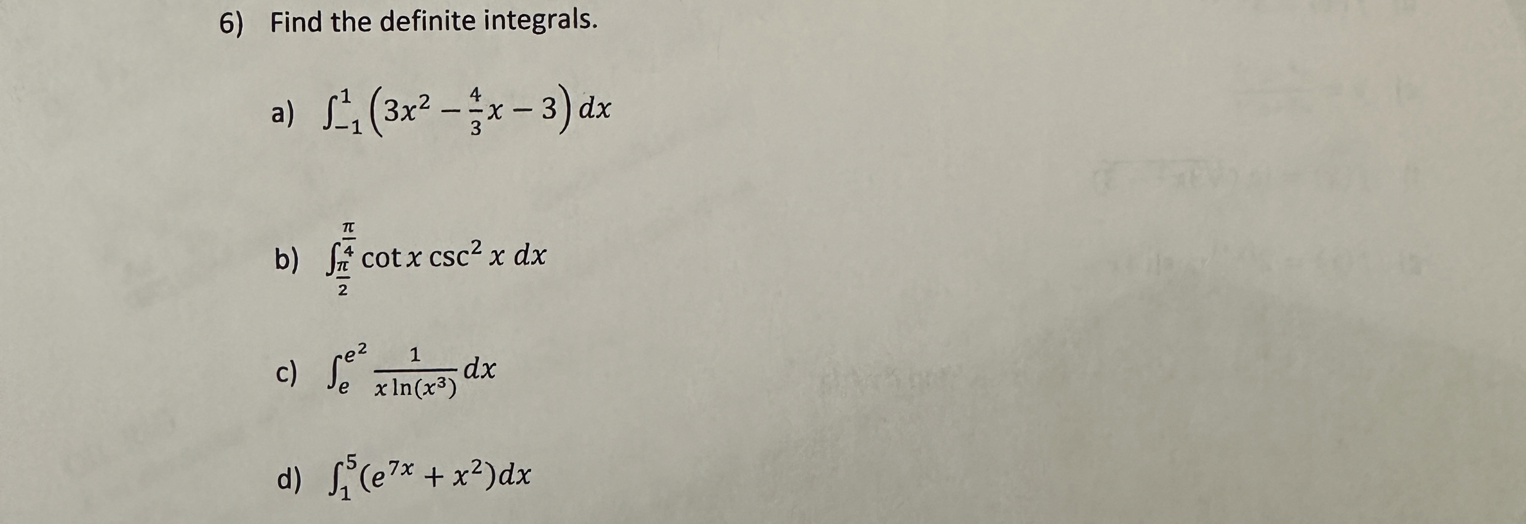 Find the definite integrals. a ) - 1 1 ( 3 x 2 -