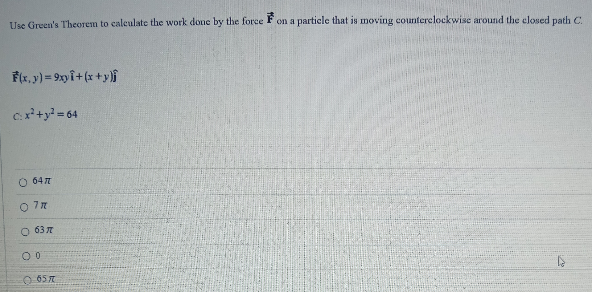 Use Green's Theorem to calculate the work done by