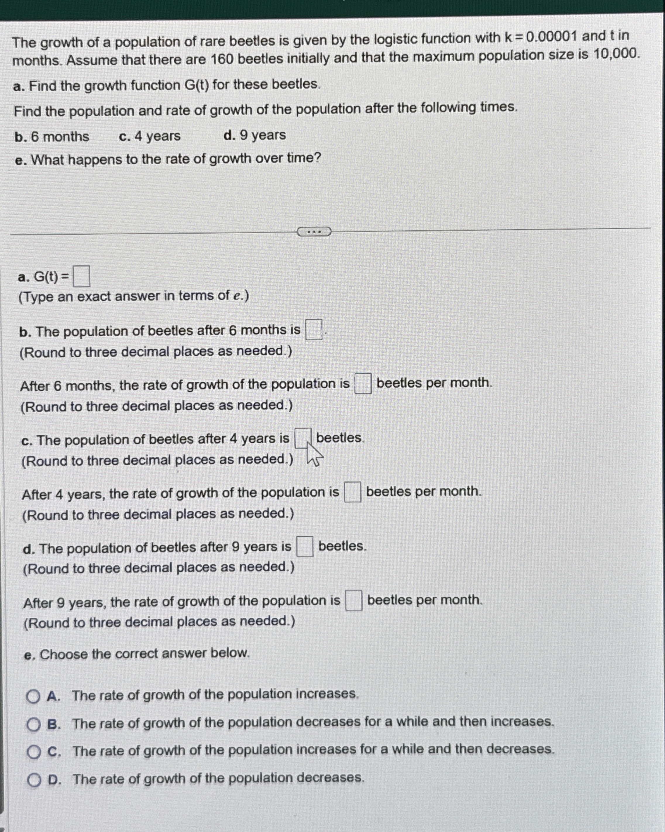 The growth of a population of rare beetles is