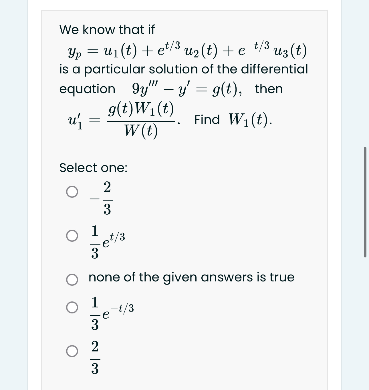 We know that if y p = u 1 ( t ) + e t 3 u 2 ( t )