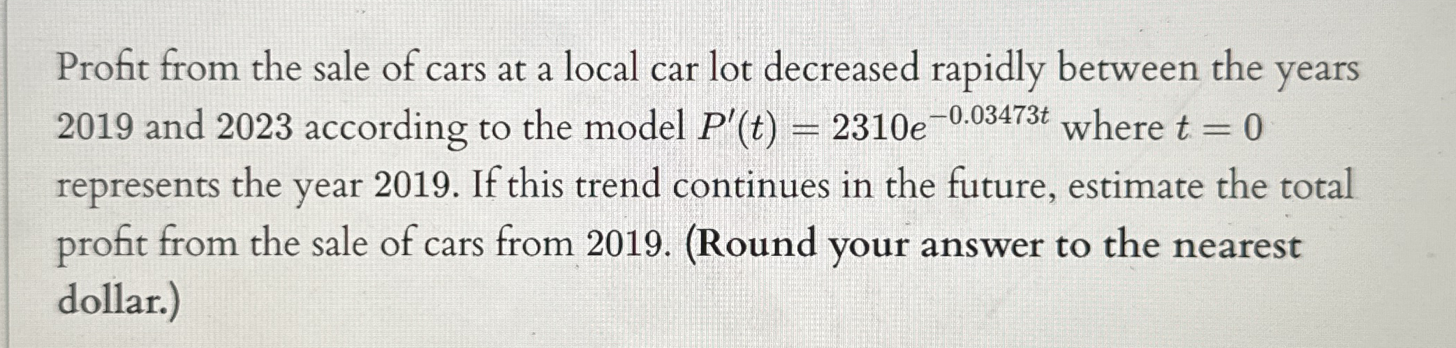 Profit from the sale of cars at a local car lot
