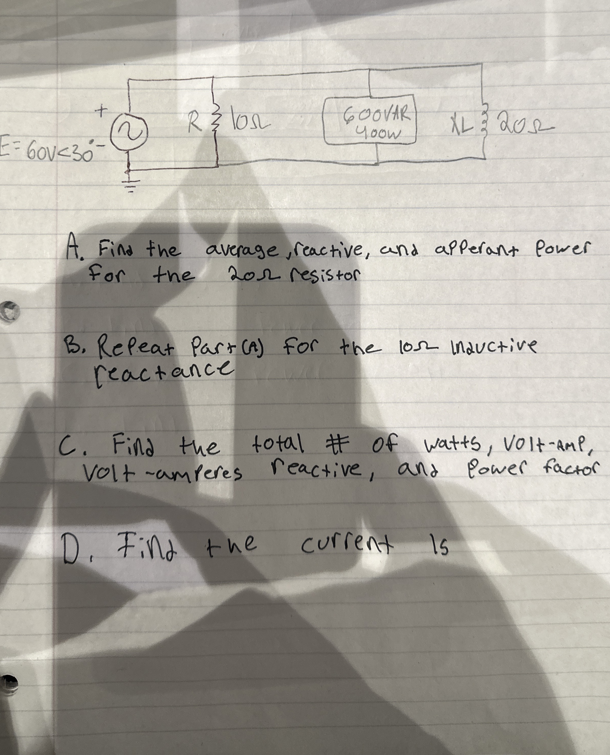 A . Find the average, reactive, and apperant