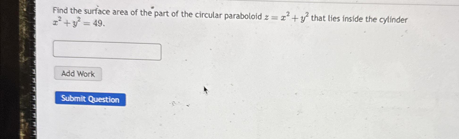 Find the surface area of the part of the circular