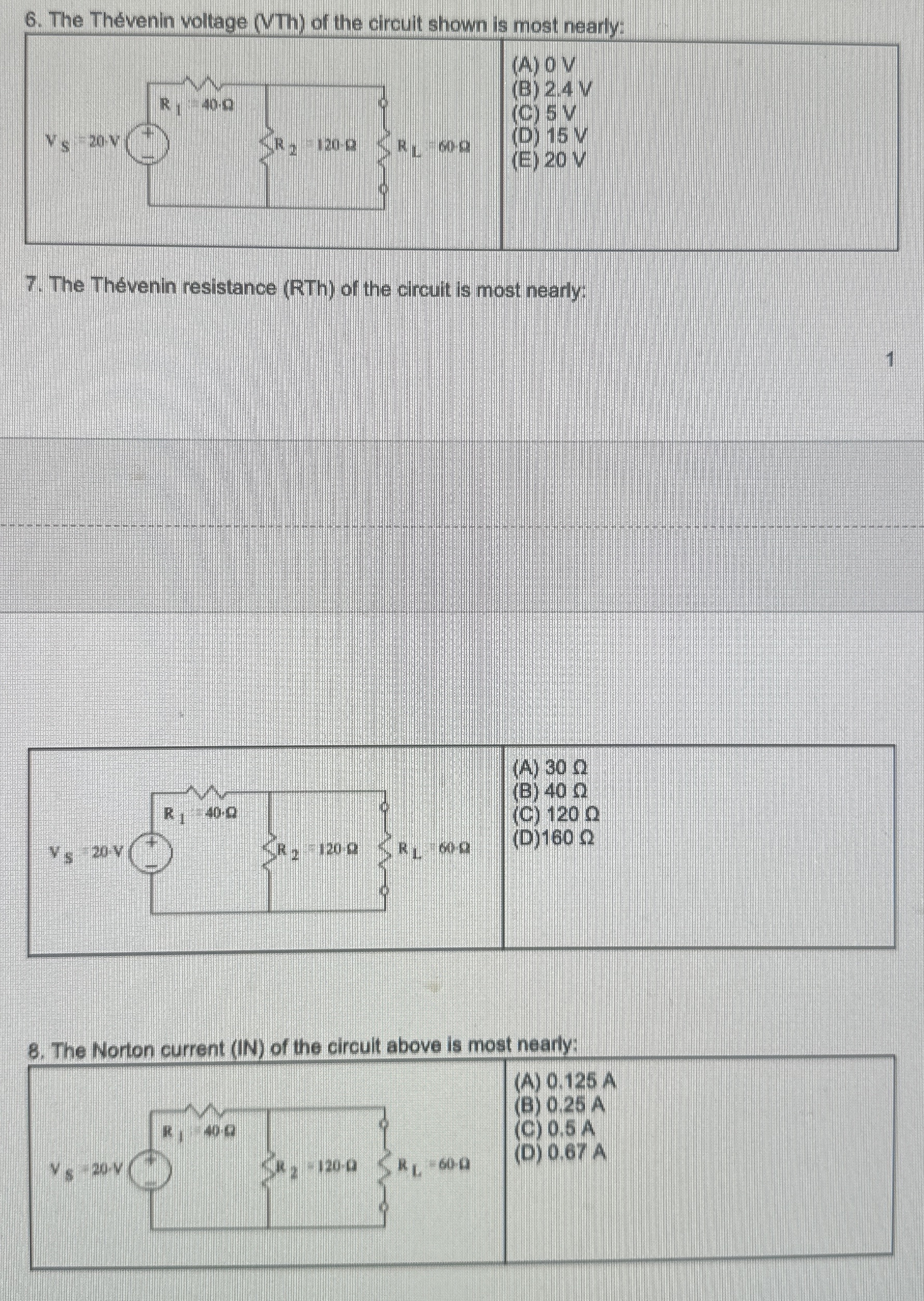 The Thevenin voltage ( VTh ) of the circuit shown