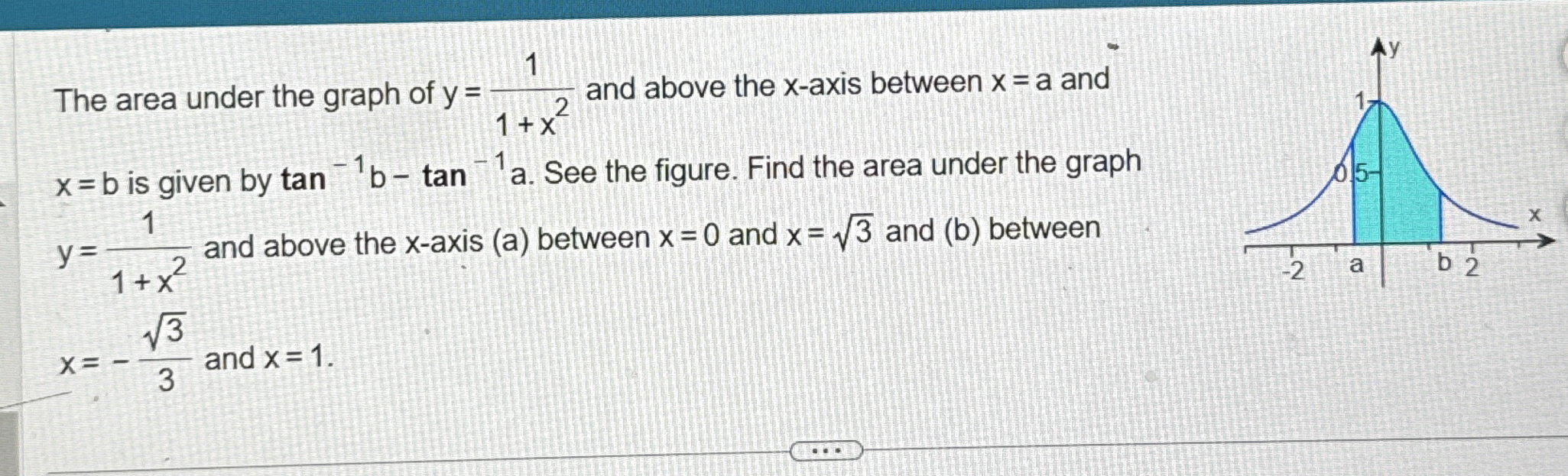 The area under the graph of y = 1 1 + x 2 and