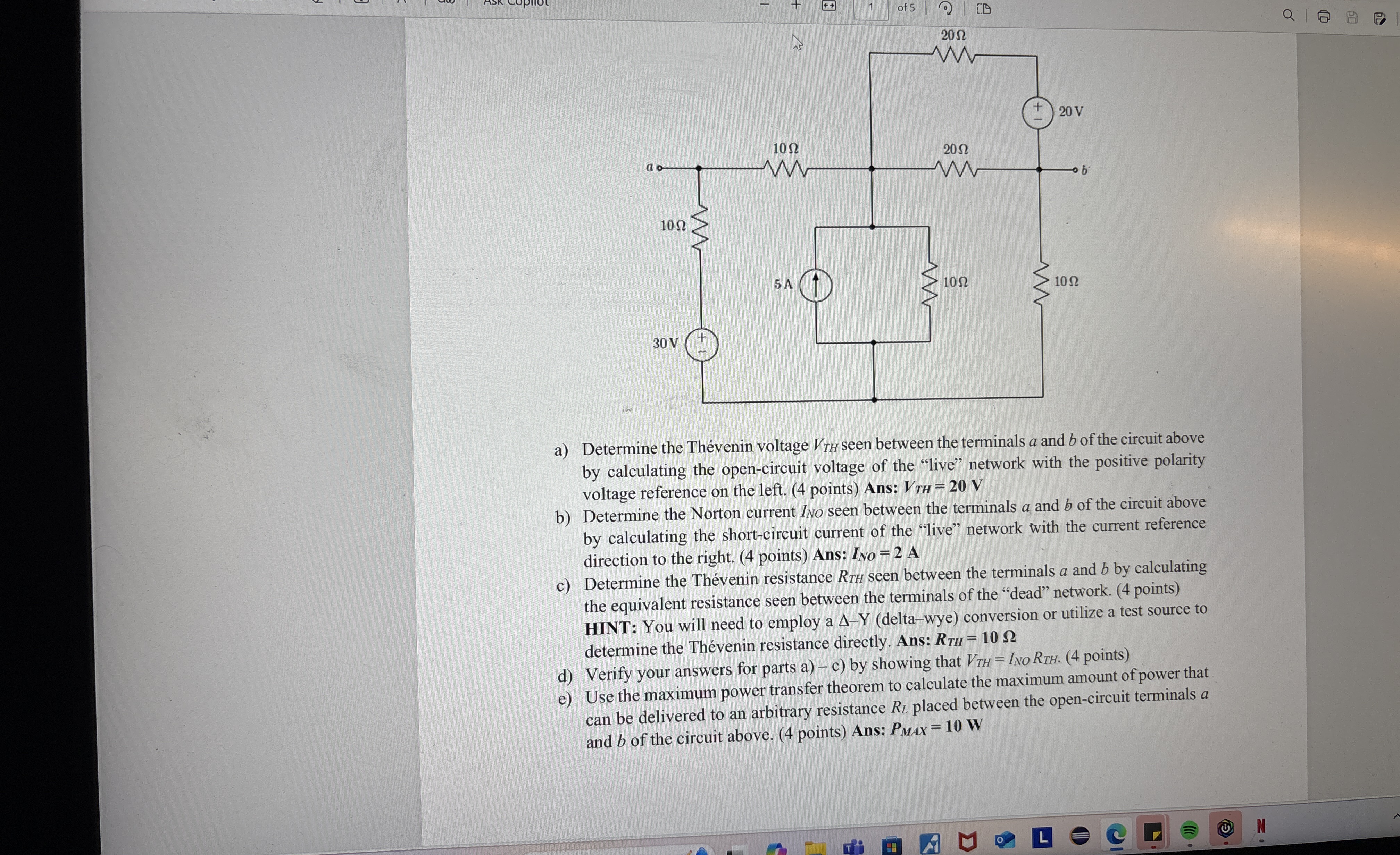 a ) Determine the Th venin voltage V T H seen