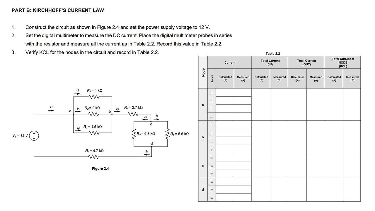PART B: KIRCHHOFF'S CURRENT LAW Construct the