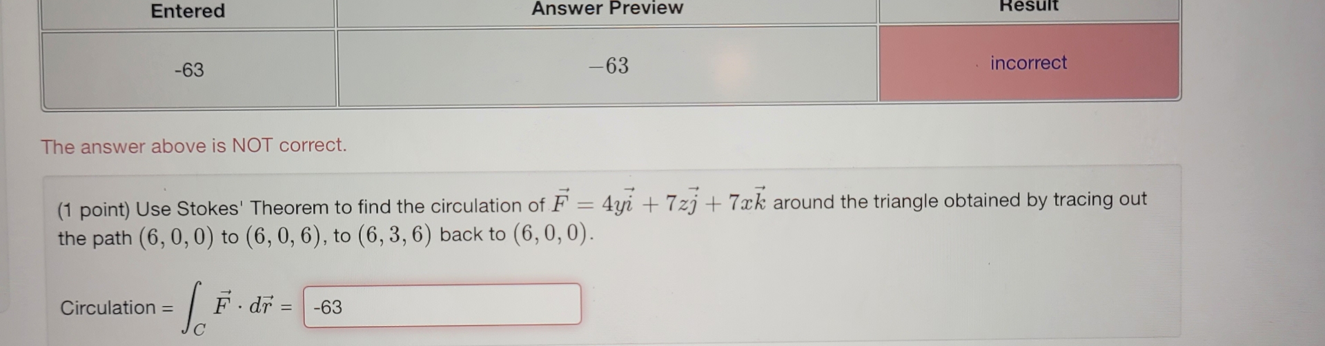 \ table [ [ Entered , Answer Preview,Result ] , [