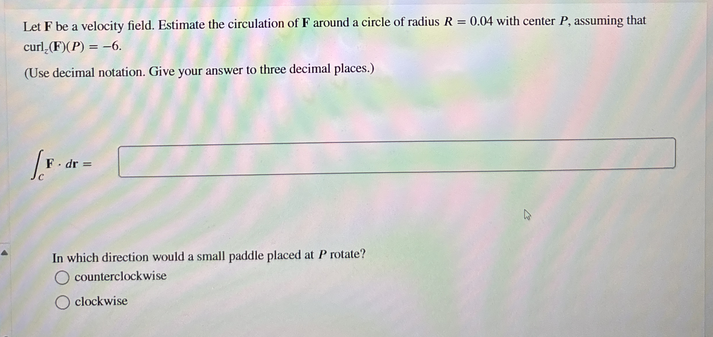 Let F be a velocity field. Estimate the