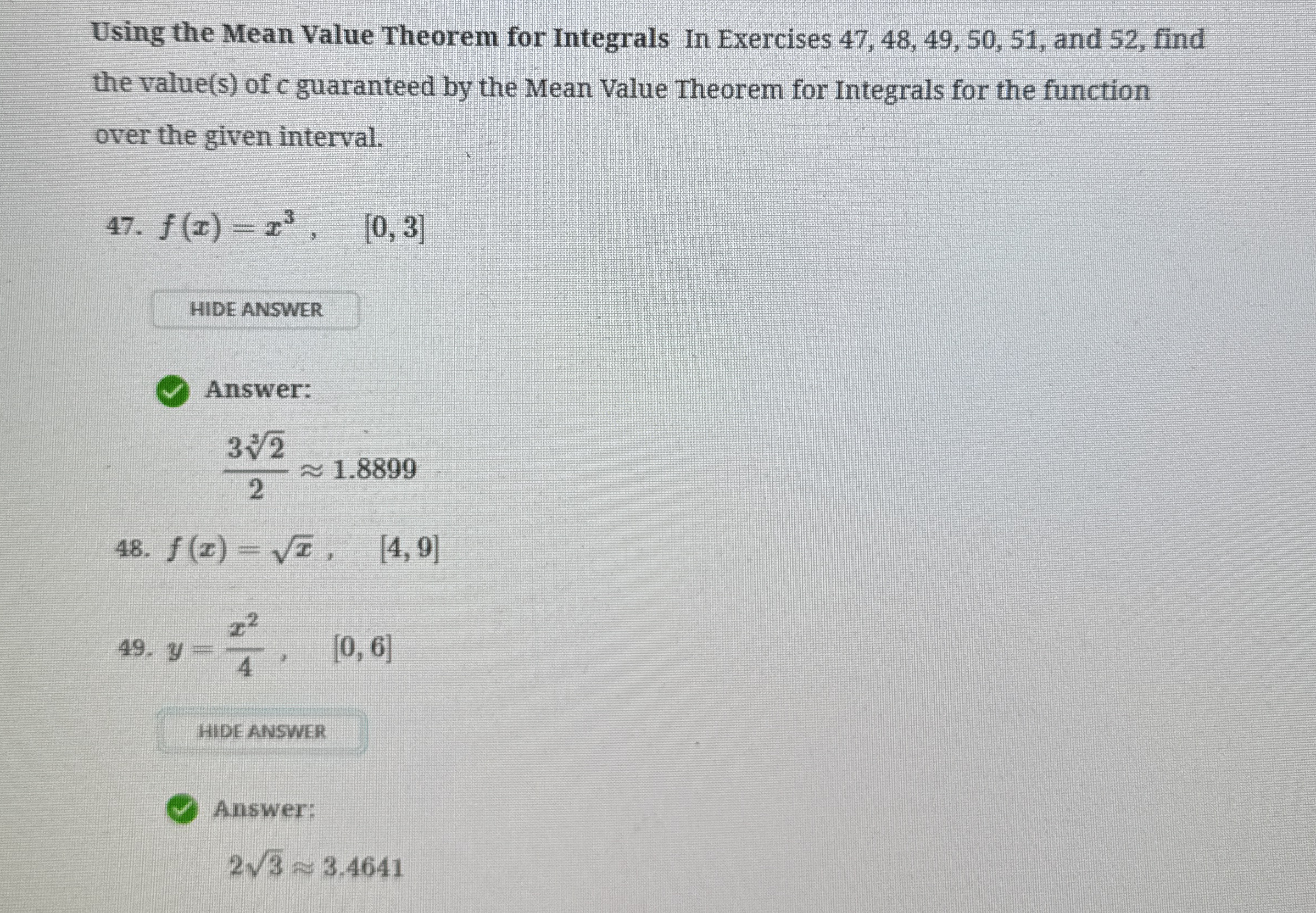 Using the Mean Value Theorem for Integrals In