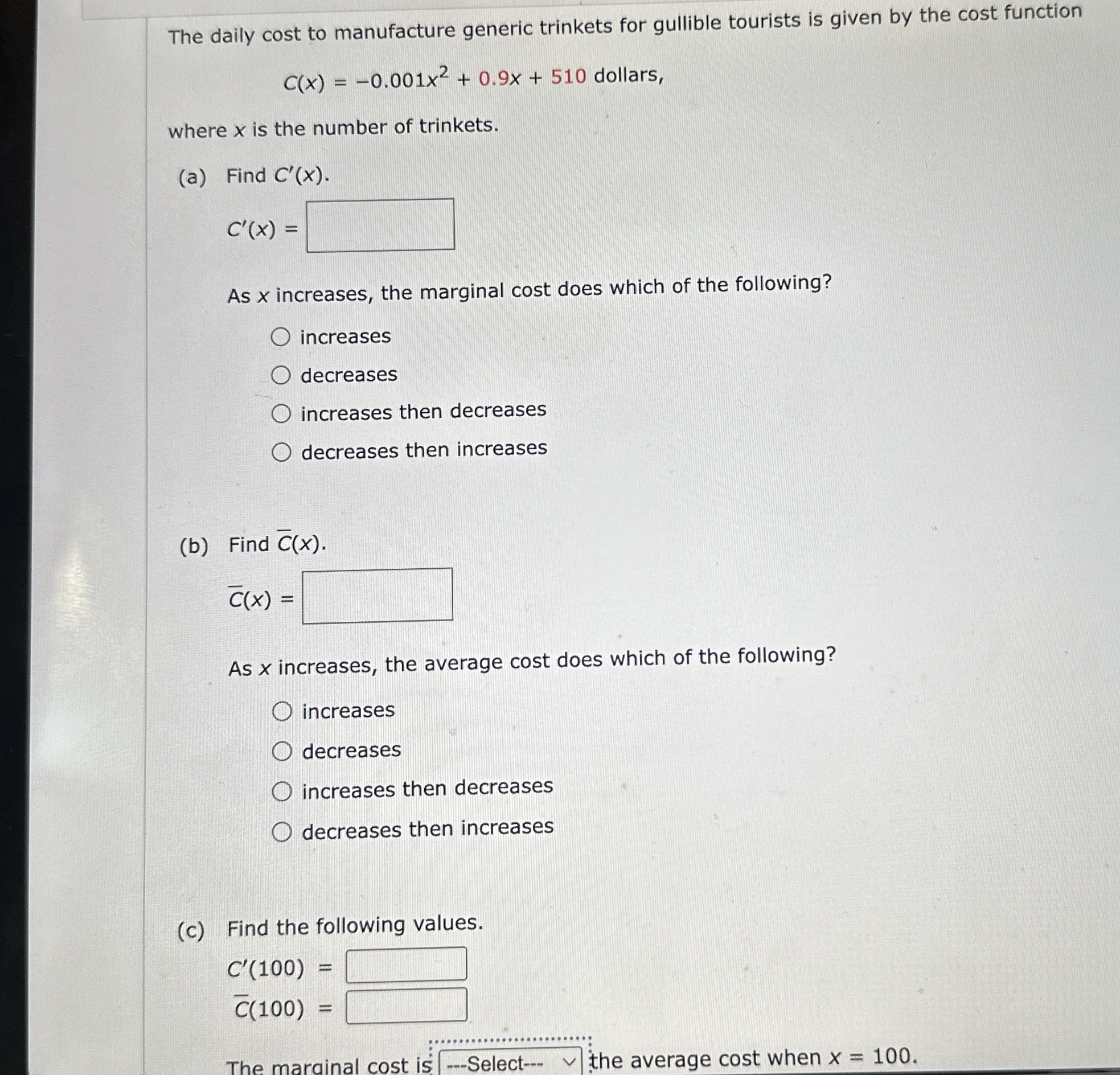 The daily cost to manufacture generic trinkets