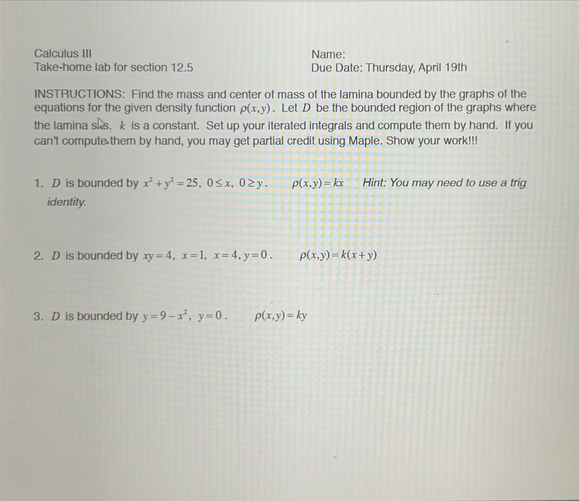 Calculus III Take - home lab for section 1 2 . 5