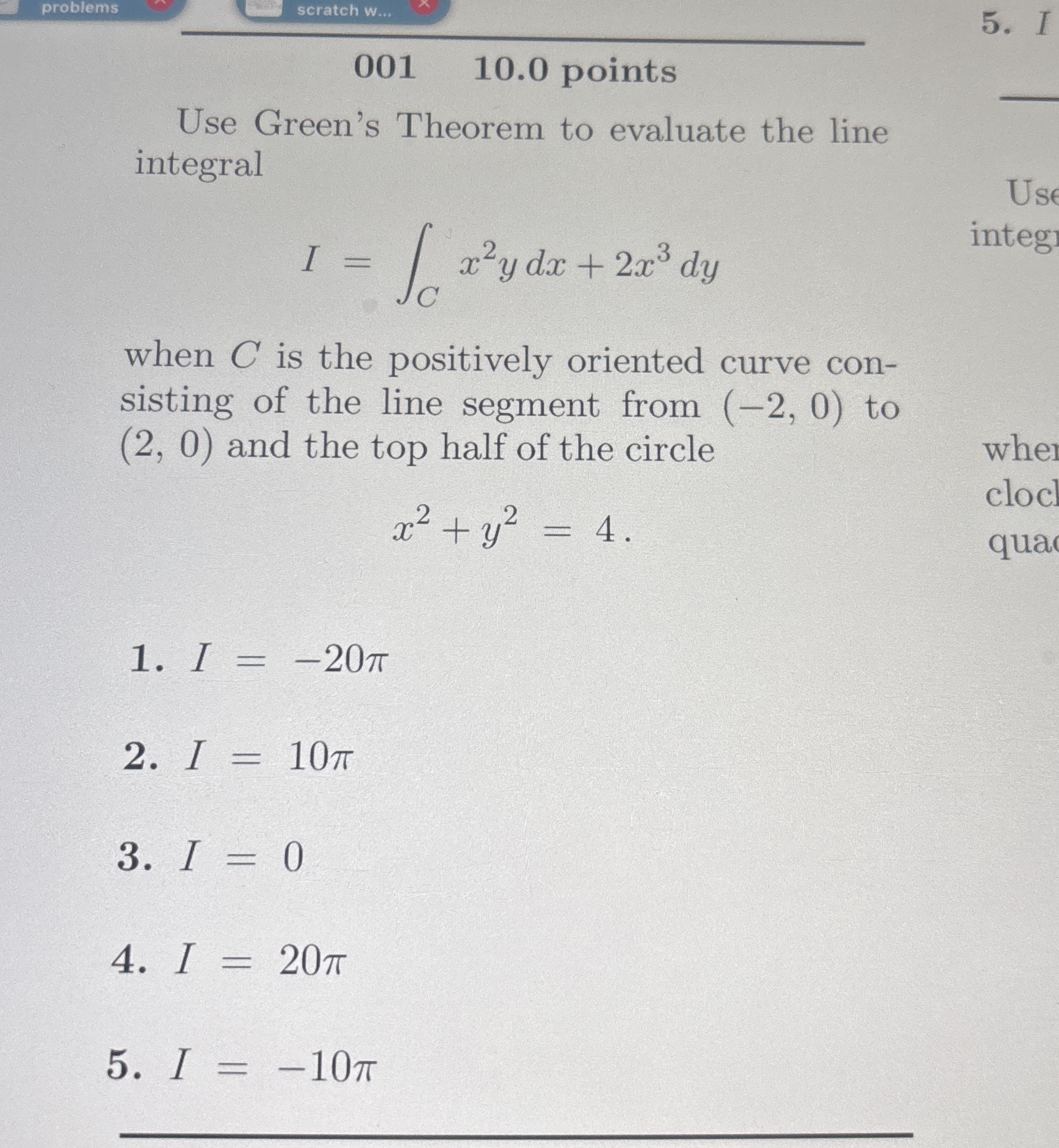 problems 0 0 1 , 1 0 . 0 points Use Green's