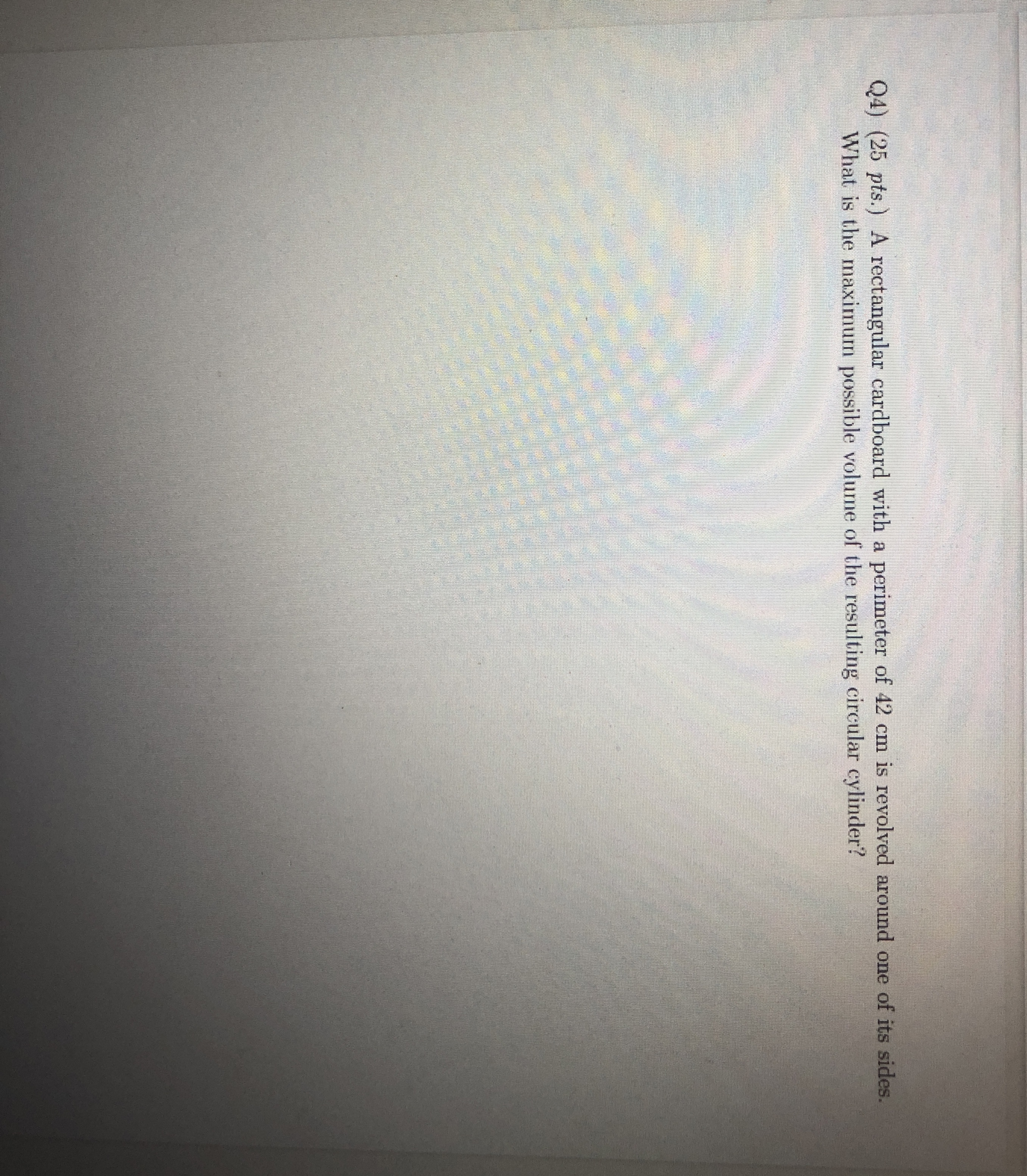 Q 4 ) ( 2 5 pts . ) A rectangular cardboard with