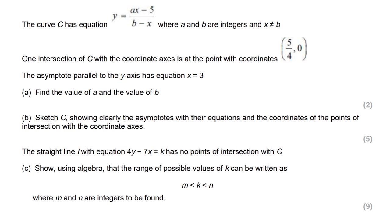 The curve C has equation y = a x - 5 b - x where