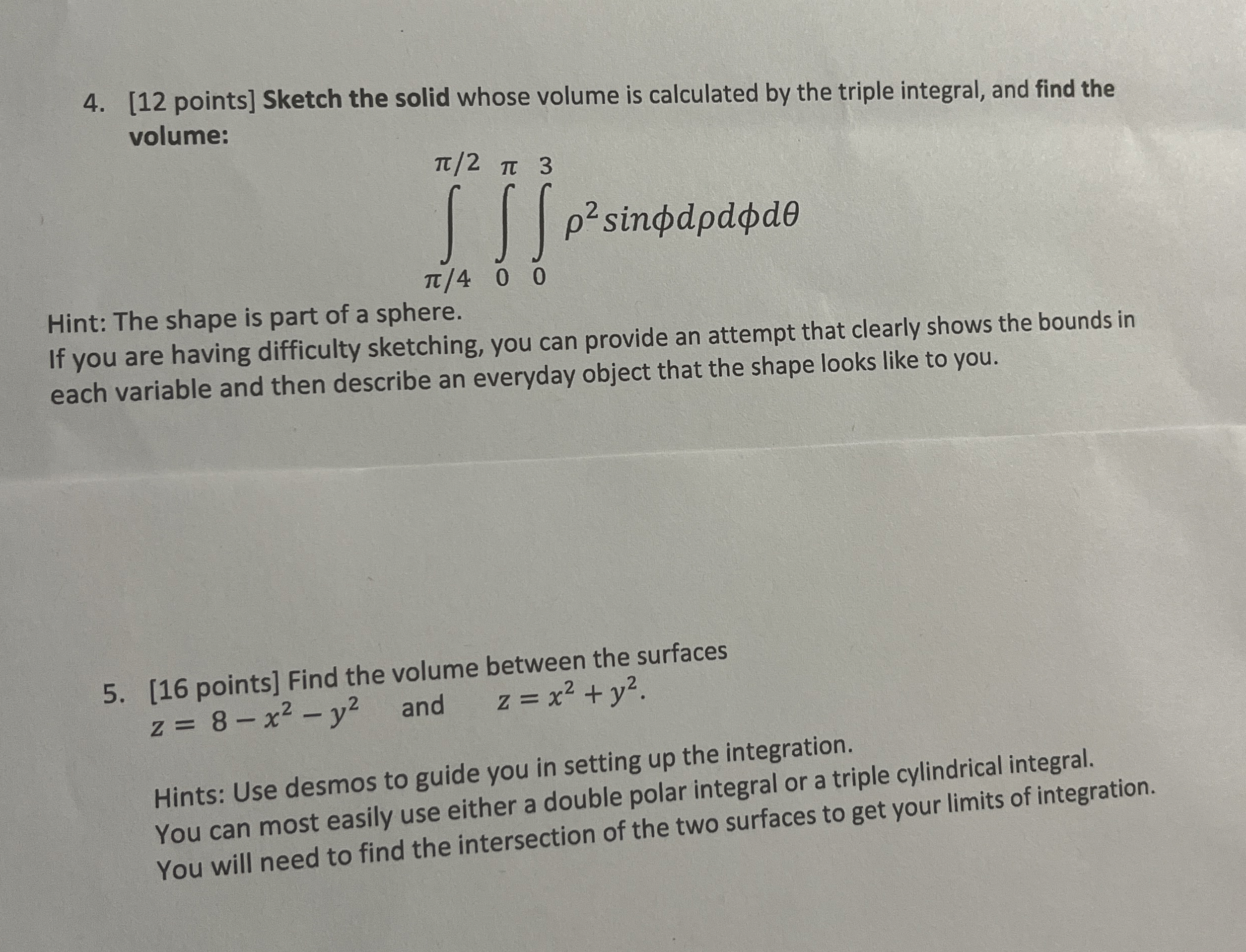 [ 1 2 points ] Sketch the solid whose volume is