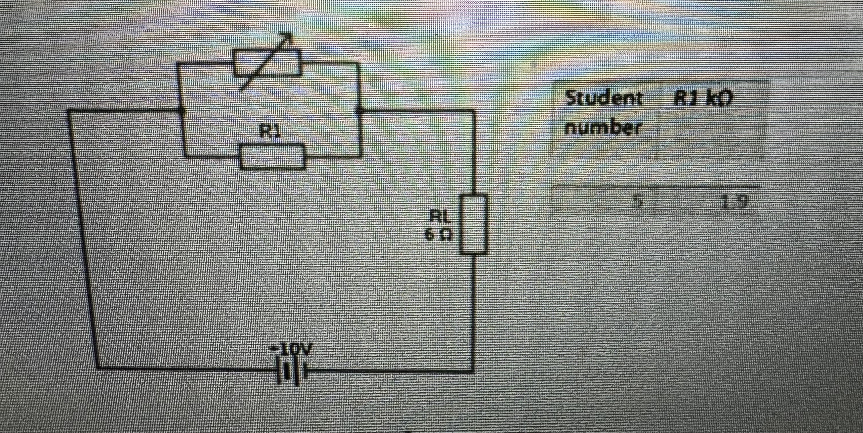 The following drcuit has a variable resistor and