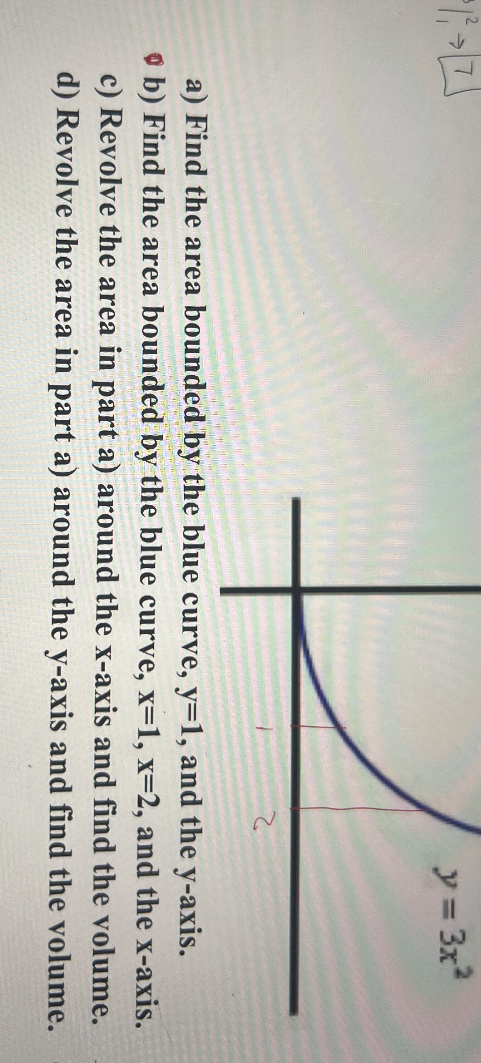 Y = 3 x ^ 2 a ) Find the area bounded by the blue