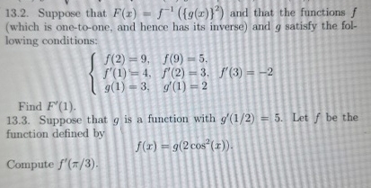 1 3 . 2 . Suppose that F ( x ) = f - 1 ( { g ( x