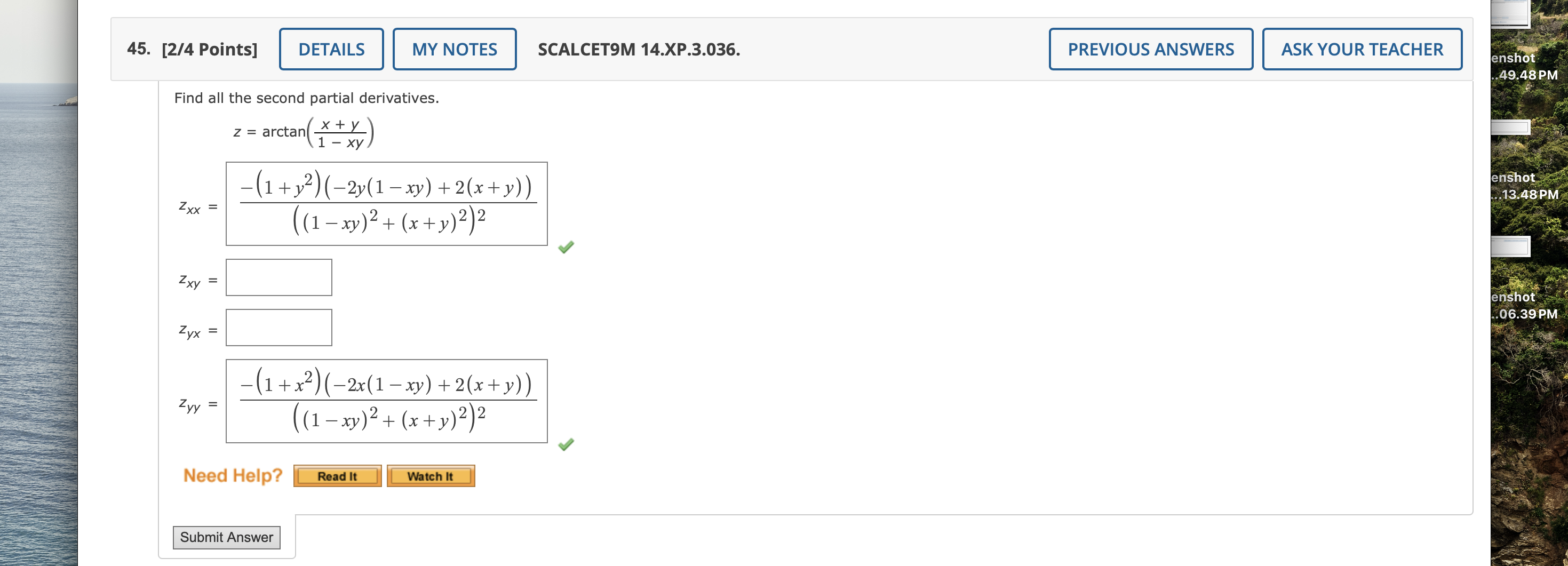 Find all the second partial derivatives. z = a r