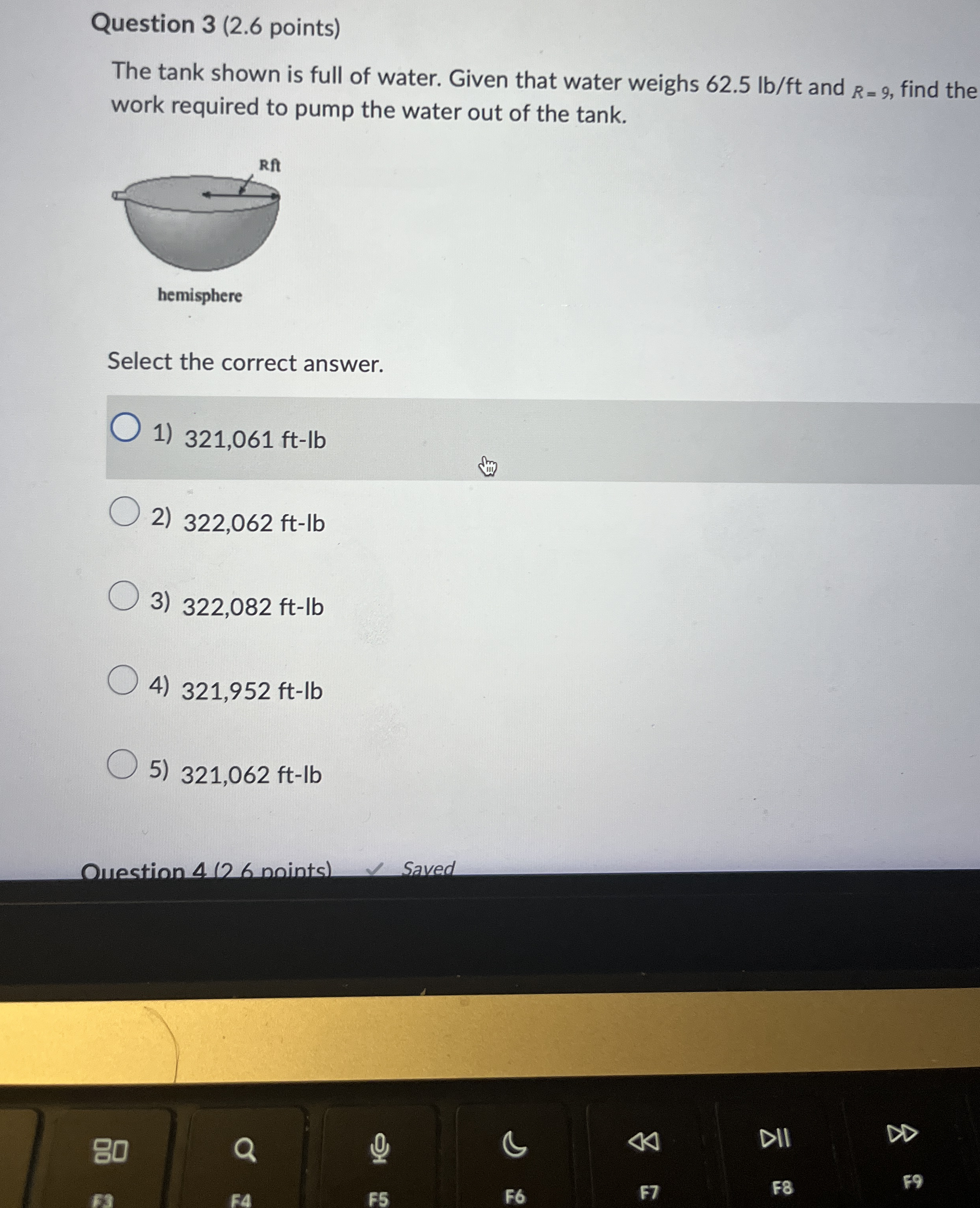 Question 3 ( 2 . 6 points ) The tank shown is