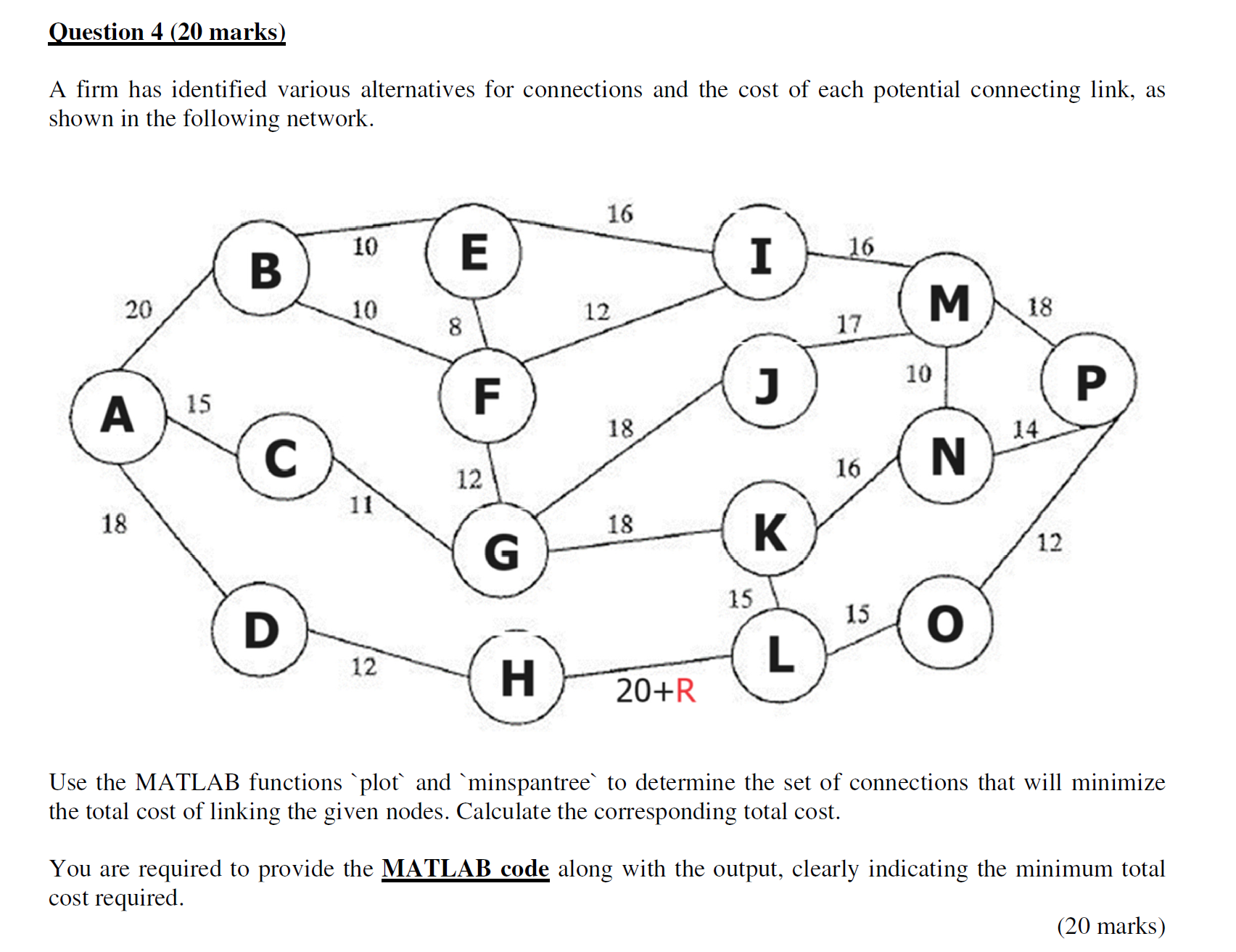 Question 4 ( 2 0 marks ) A firm has identified