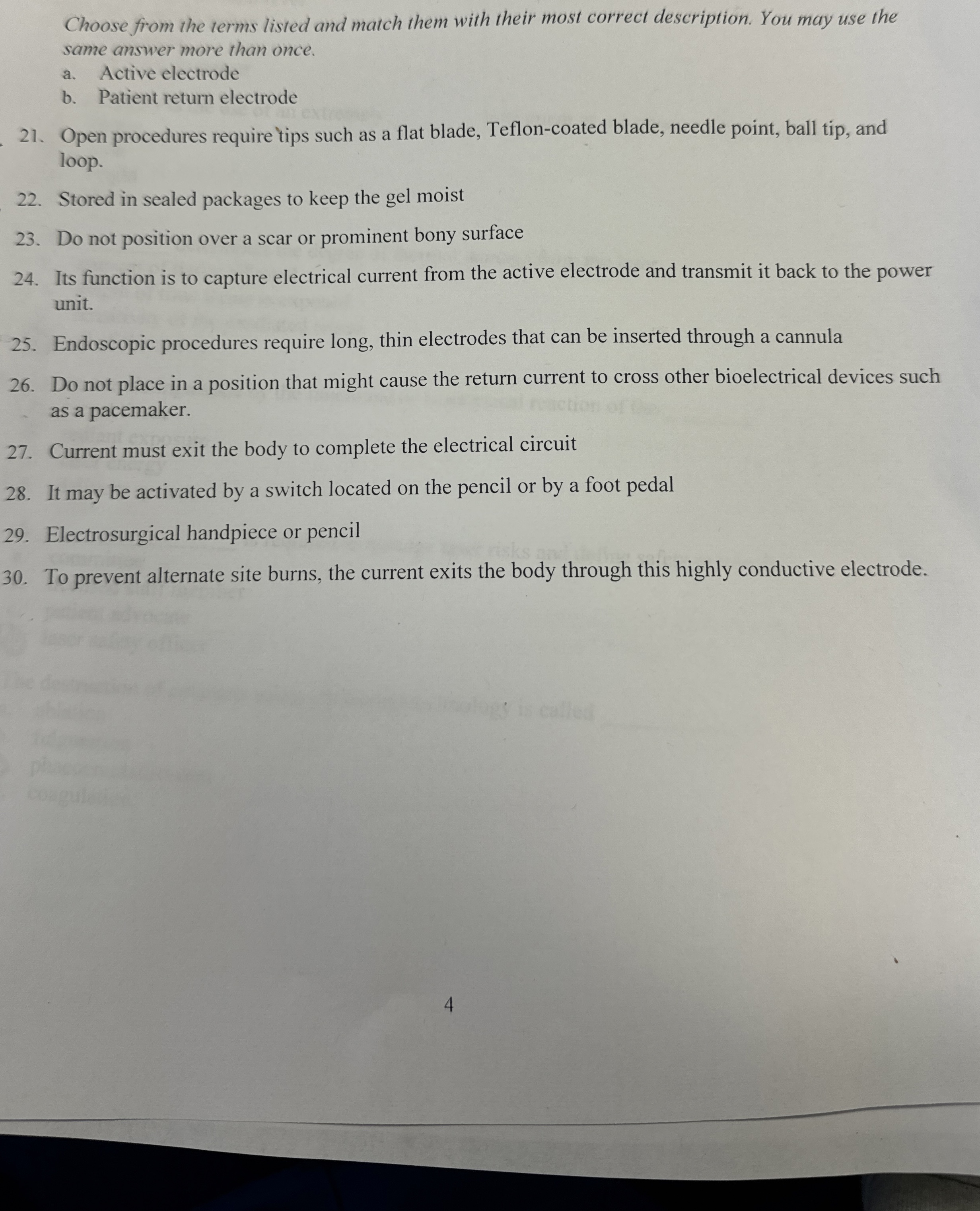 Choose from the terms listed and match them with