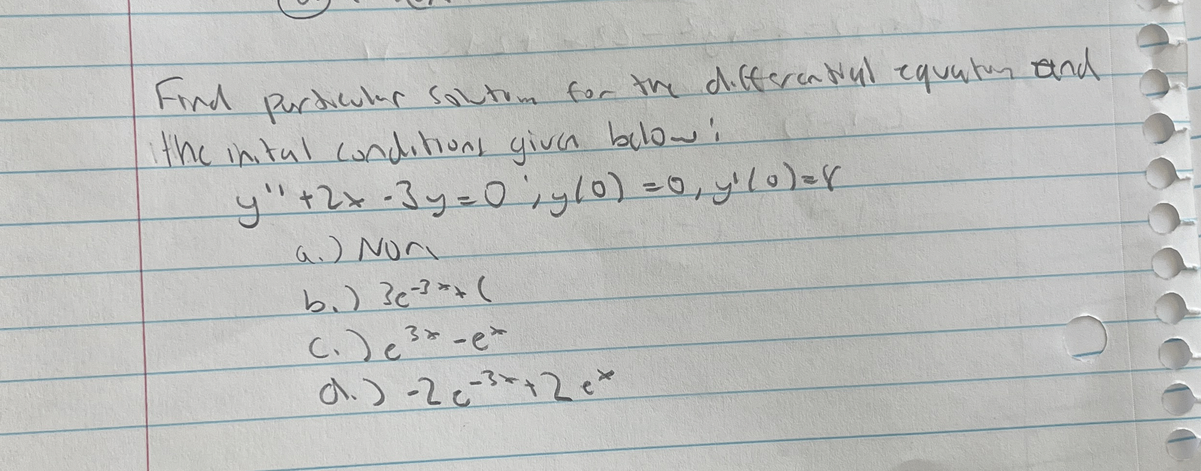 Find purticular solutim for the differentill