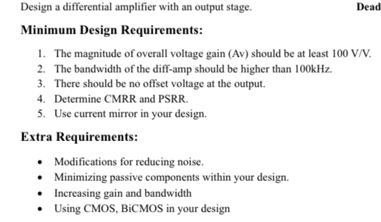 Design a differential amplifier with an output
